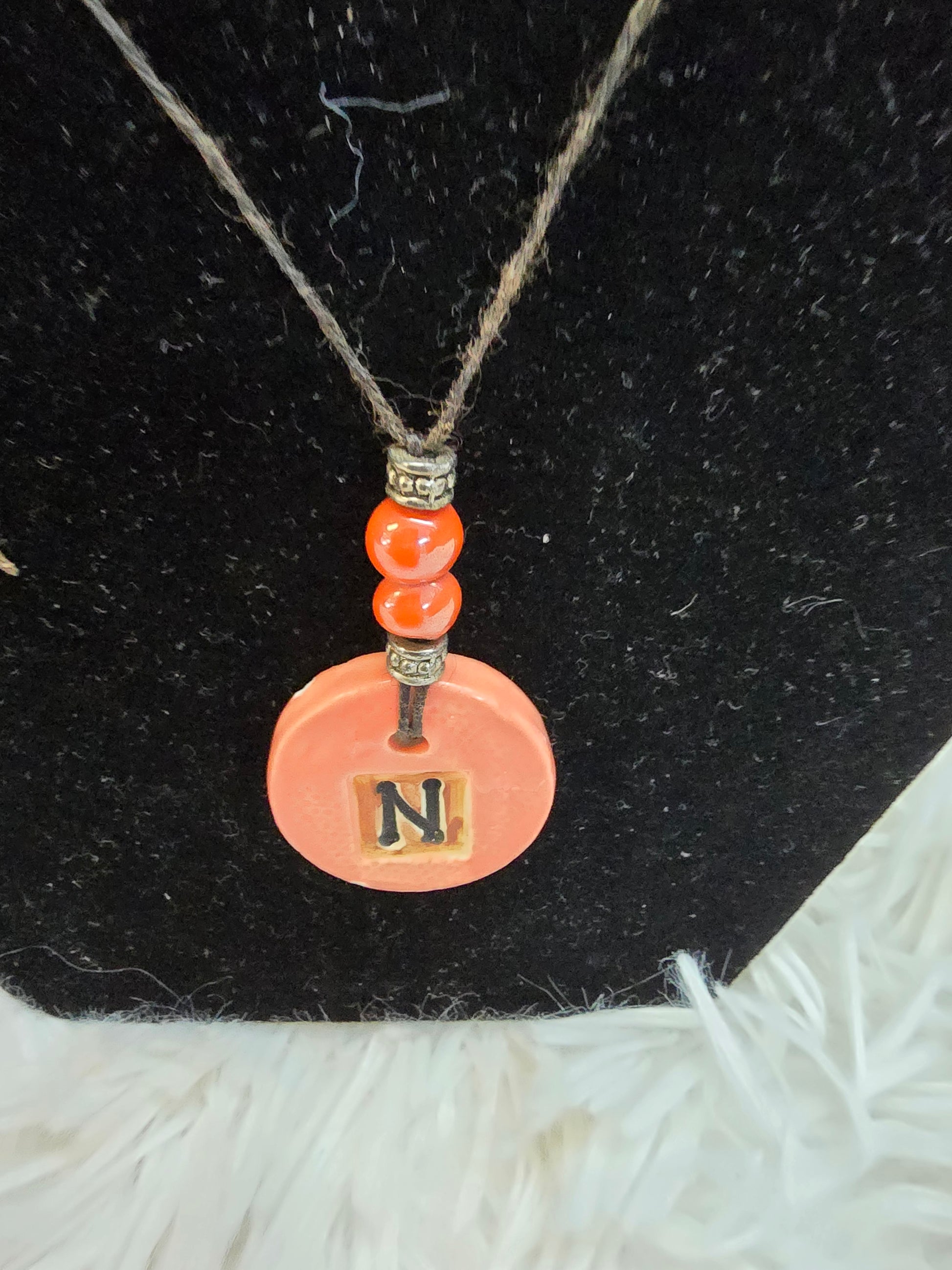Orange color Wax and a stone engraved necklace  image 2