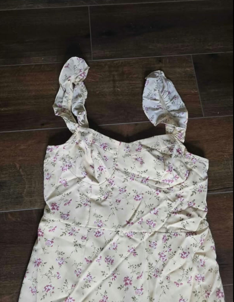 Girls White floral dress L image 3