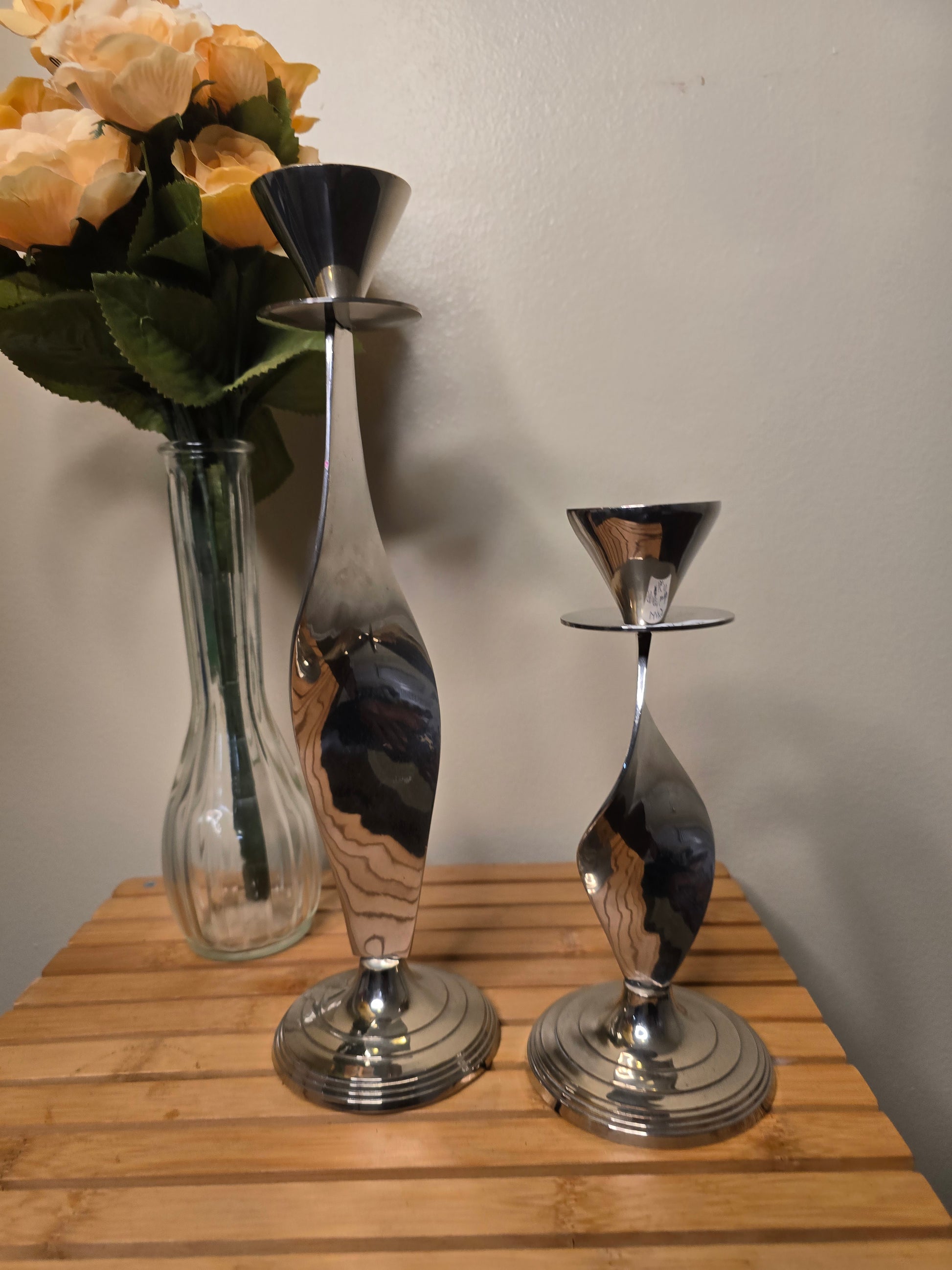 Pair of silver color candle holder image 5