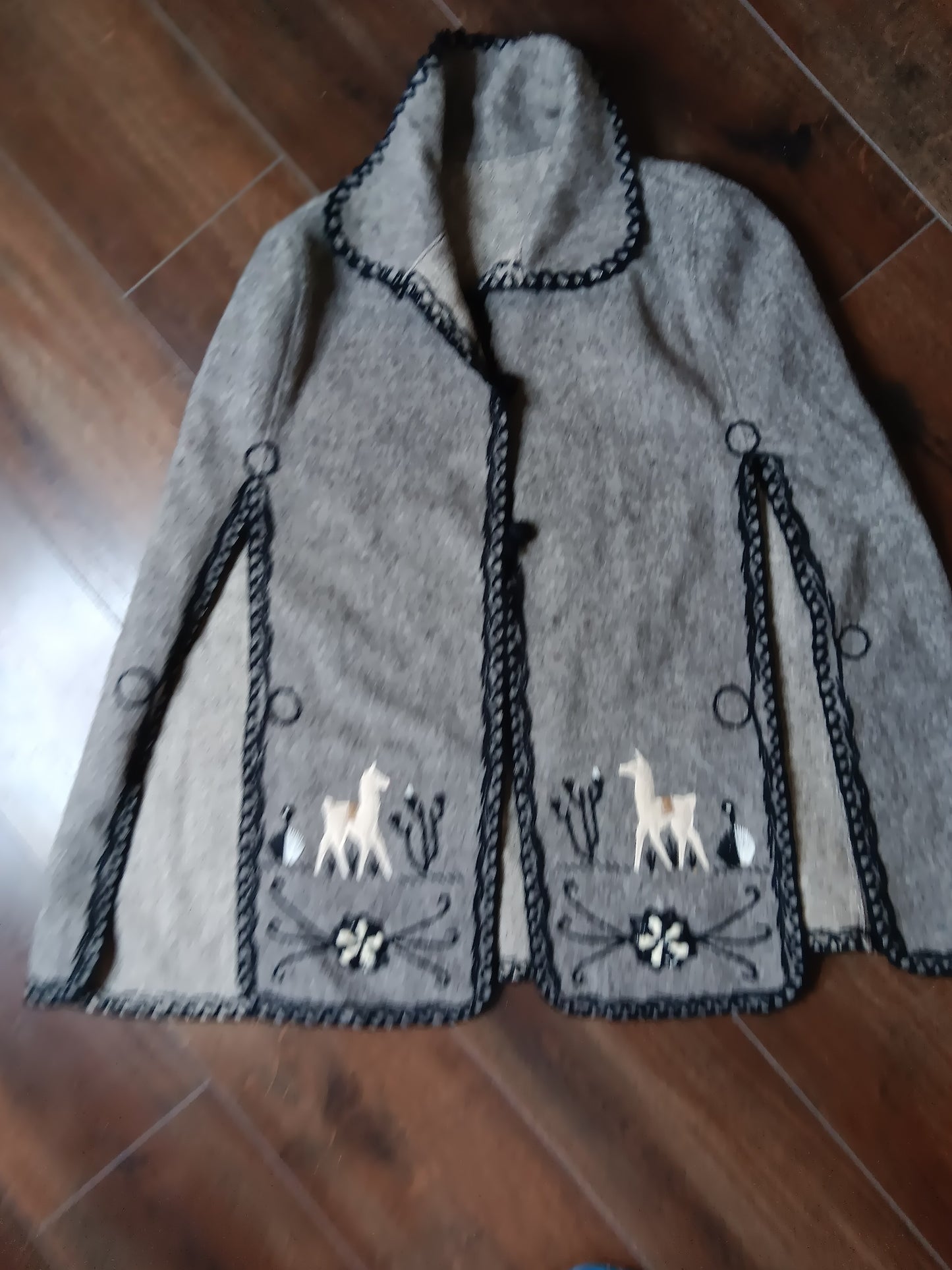 Authentic Gray and black alpaca poncho image 0