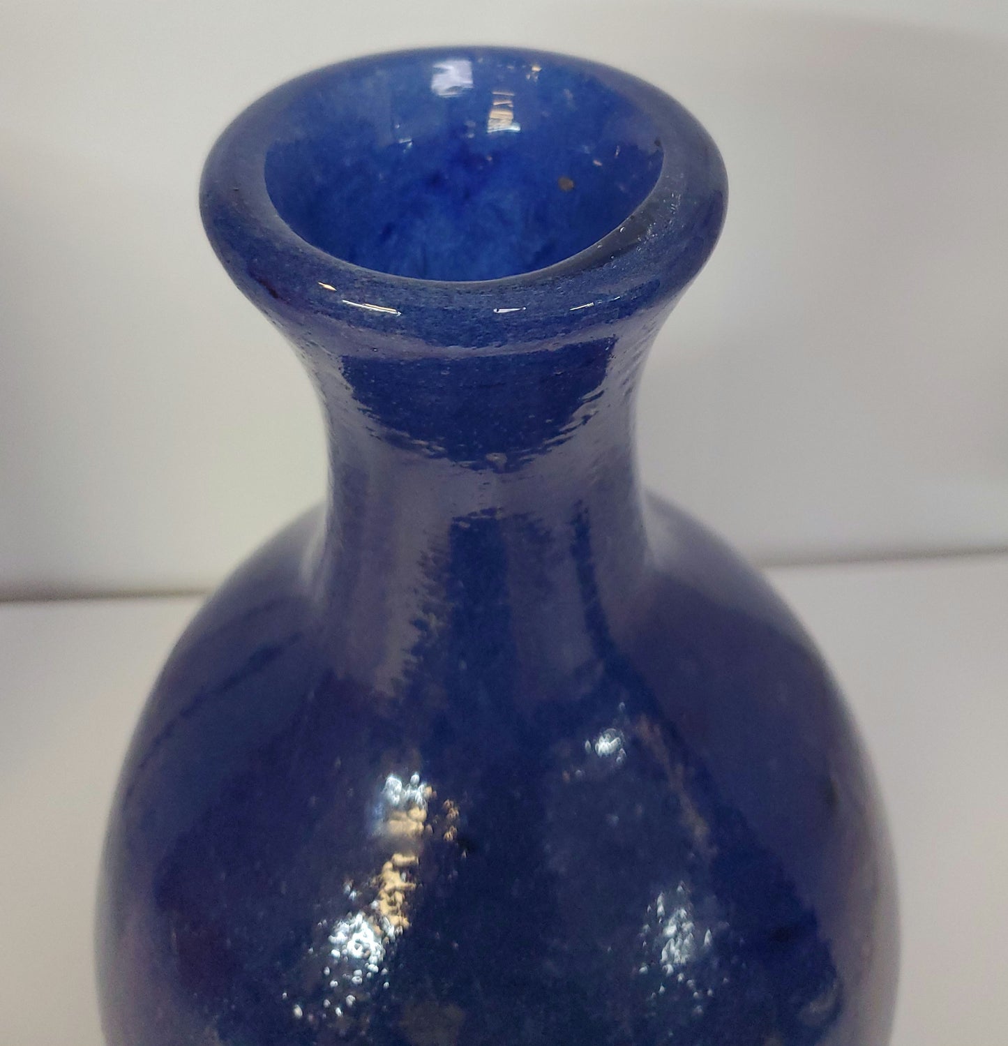 hand spun blue glass vase 9in image 4