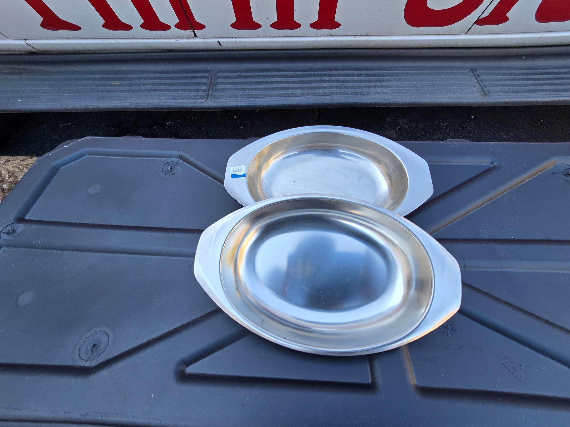 Pair Danish stainless steel serving dish image 2