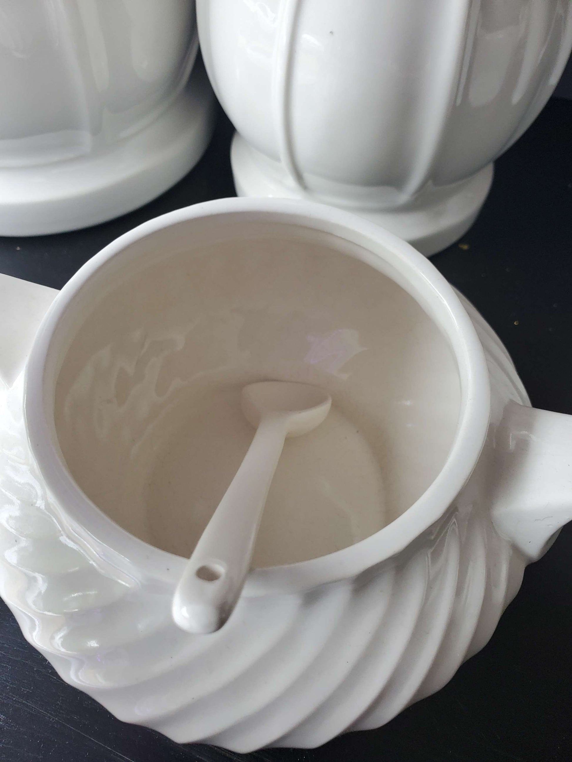 Medium size 2 piece white sugar bowl set image 3