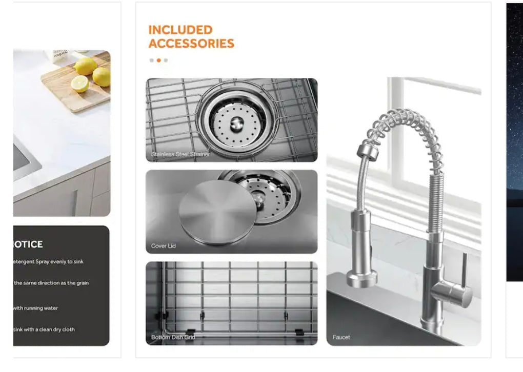 All in one dual mount 16g stainless steel 17in. 2-hole single bowl kitchen sink image 4