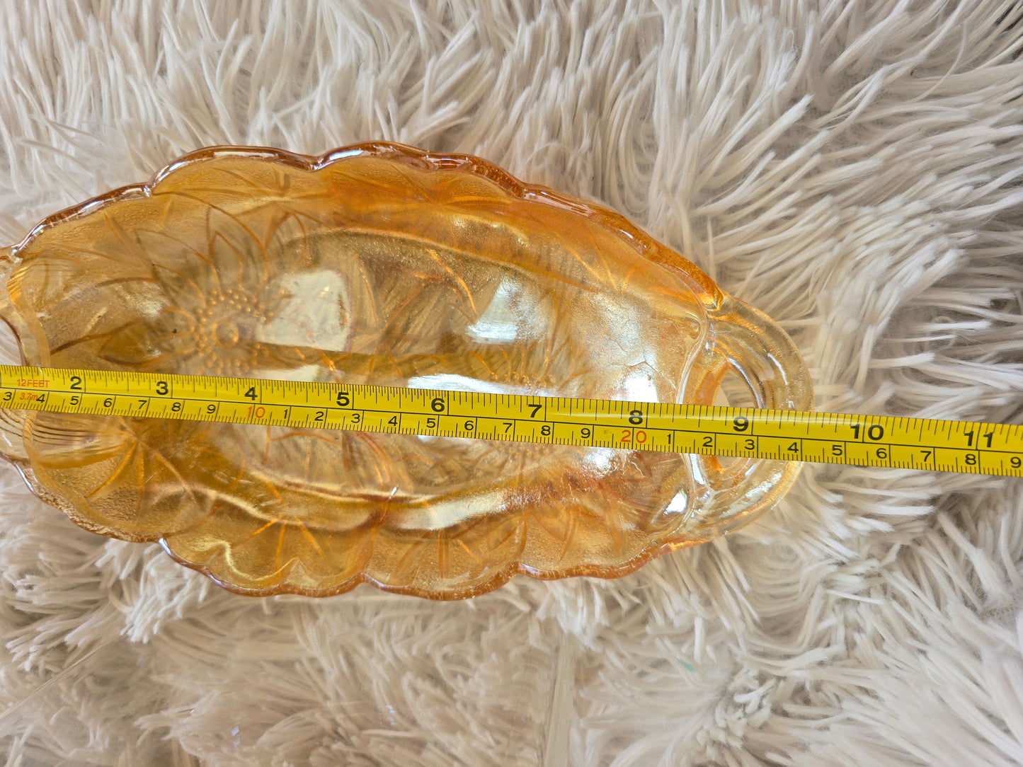 1970s Marigold Oval Glass Pickle Dish - Open Handles, Amber Gold Indiana Glass image 5