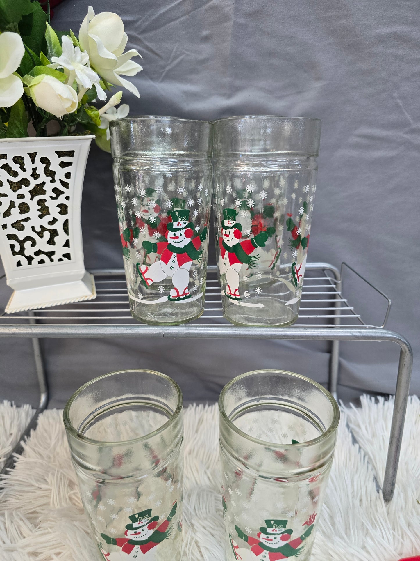 Anchor Hocking Skating Snowmen Jelly Jar Drinking Glasses set of 6  image 0
