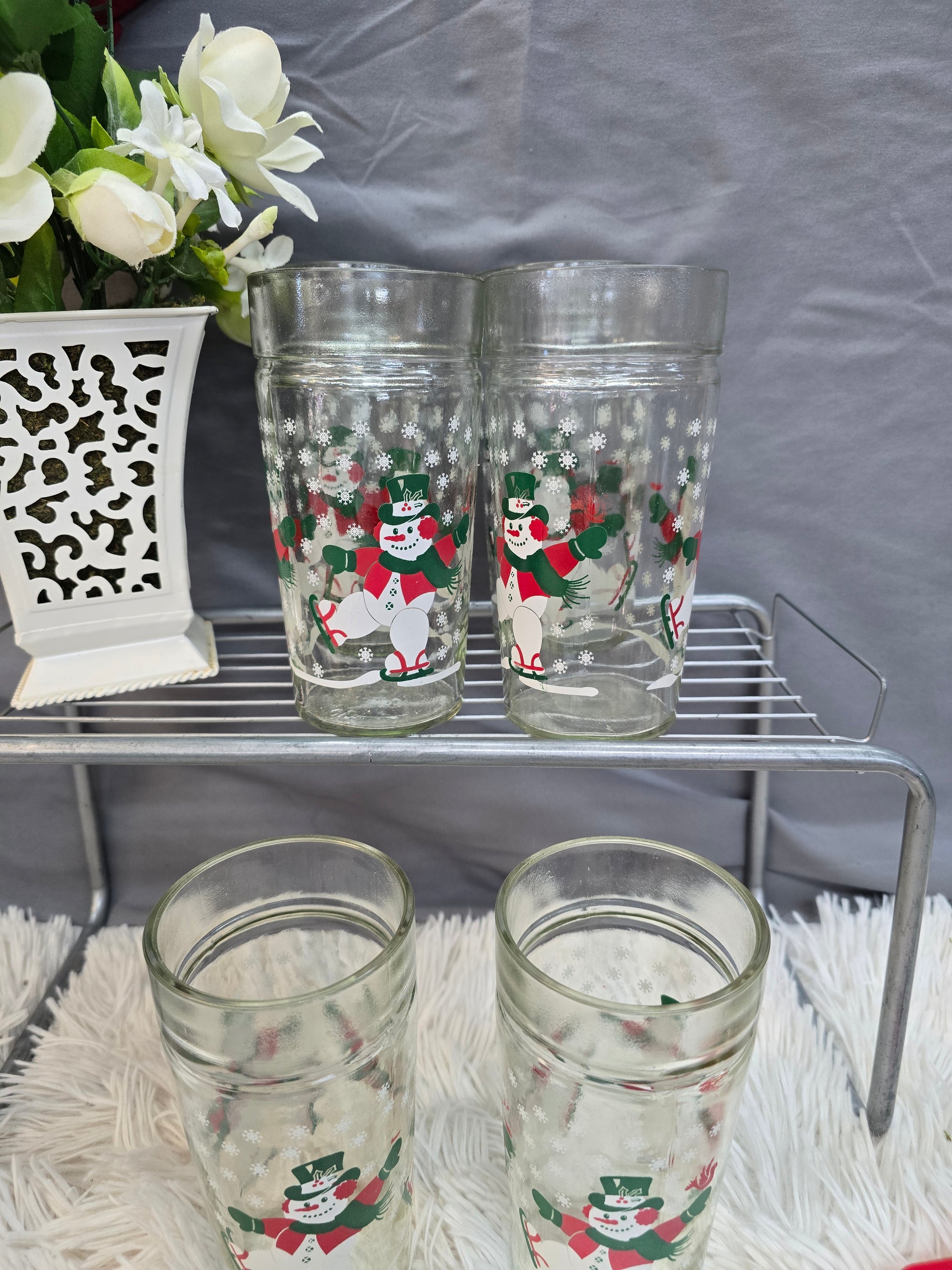 Anchor Hocking Skating Snowmen Jelly Jar Drinking Glasses set of 6  image 0