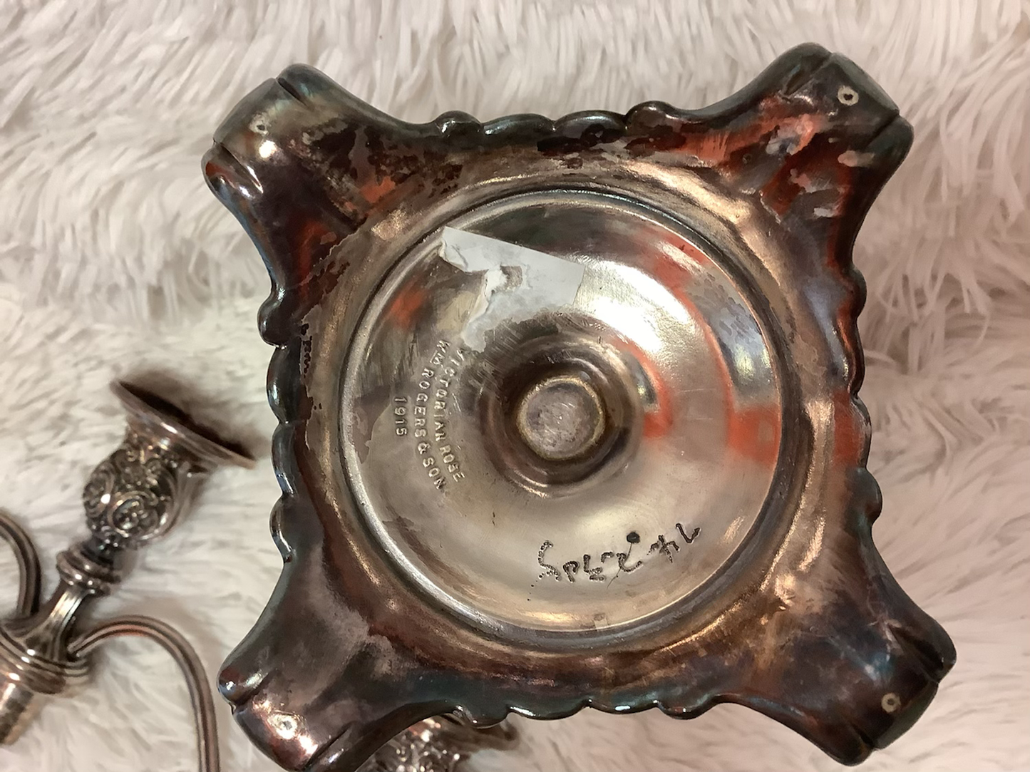 Mid 20th Century Silver Plate Wm. Rogers & Son 3 Arm Candle abrum 1915 image 2
