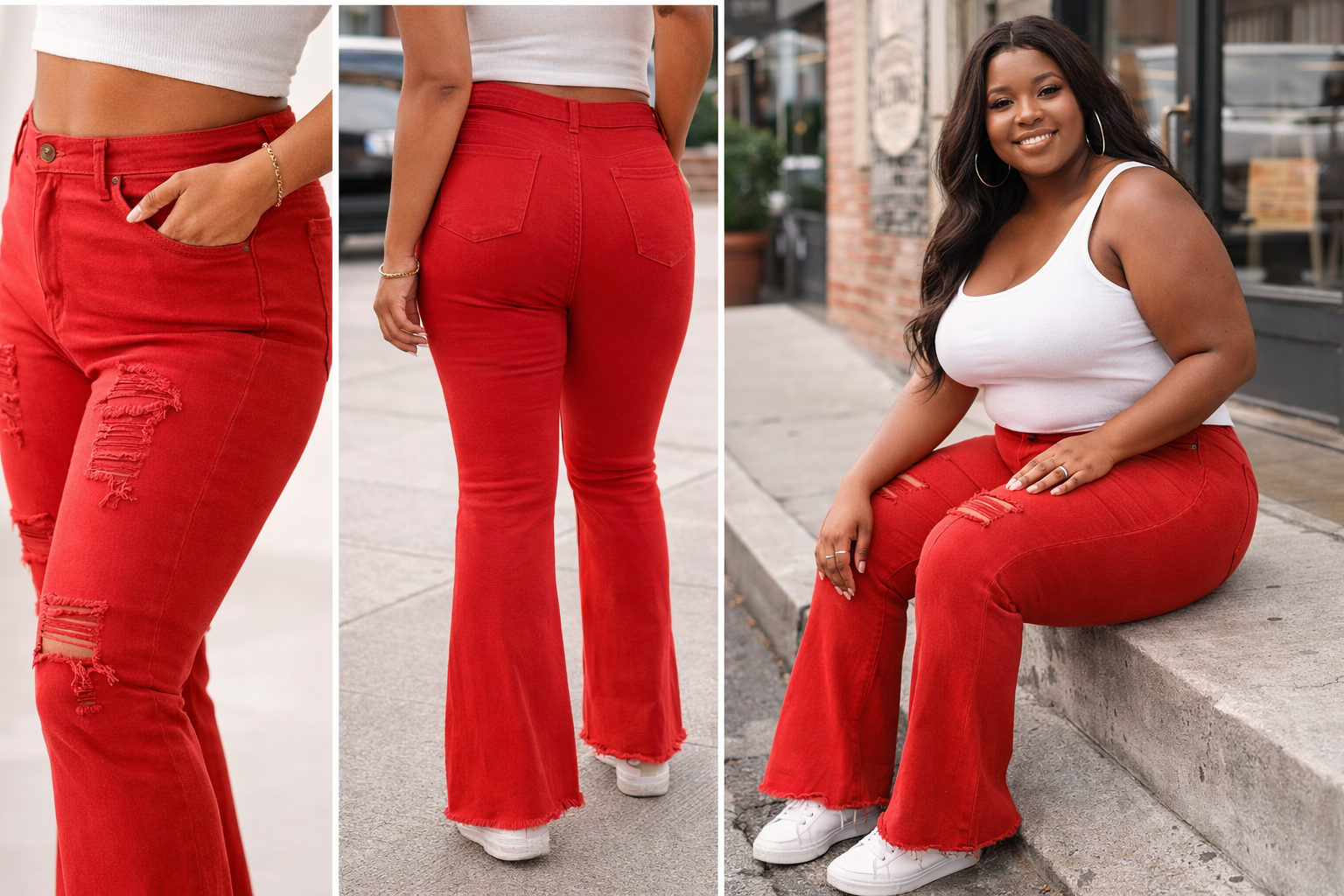 Women’s Plus Size 16W Orange Flare Jeans Distressed High Rise Stretch Denim image 3