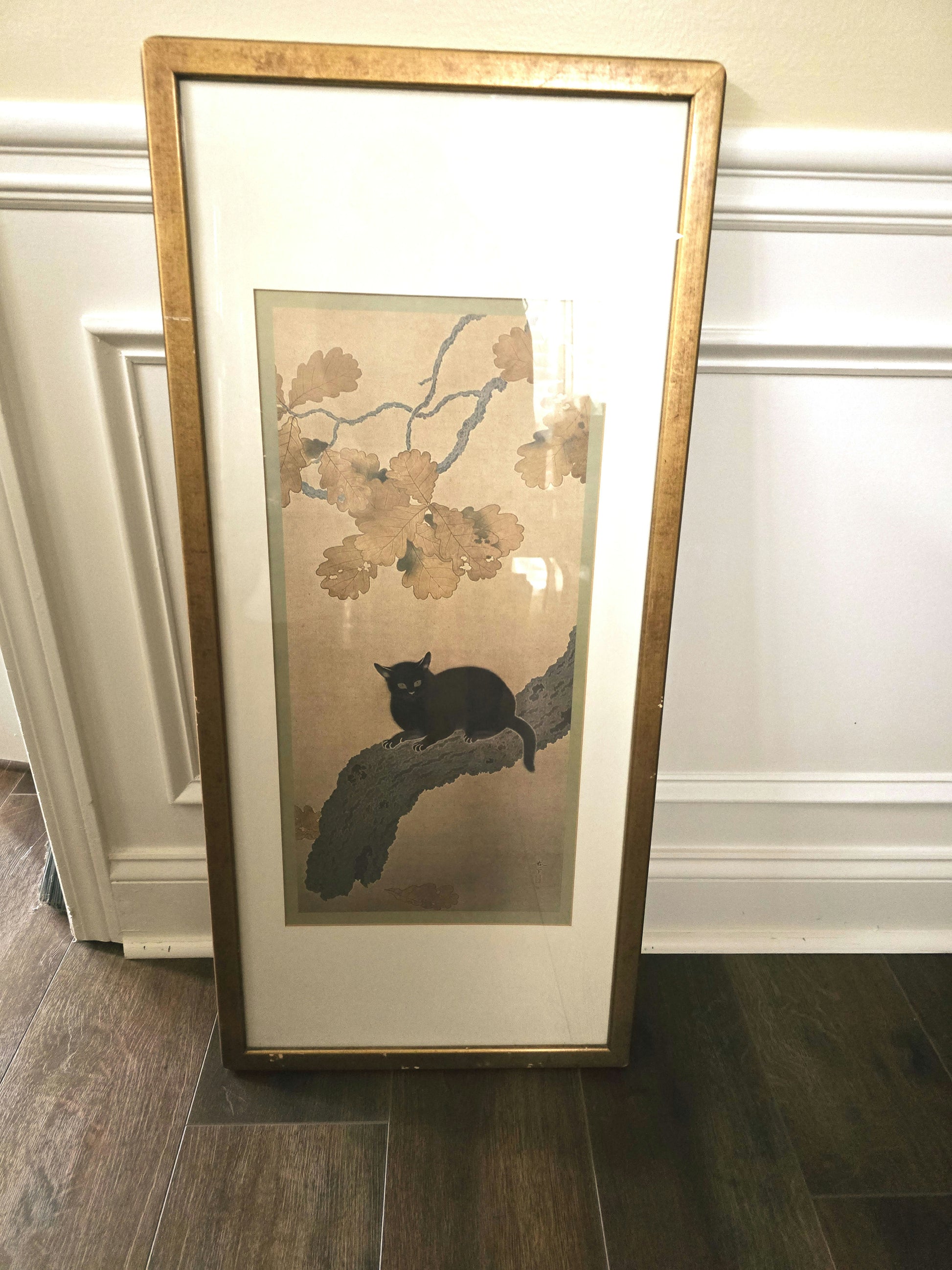 Hishida shunso black cat wall art framed 35.5x16.5 image 3