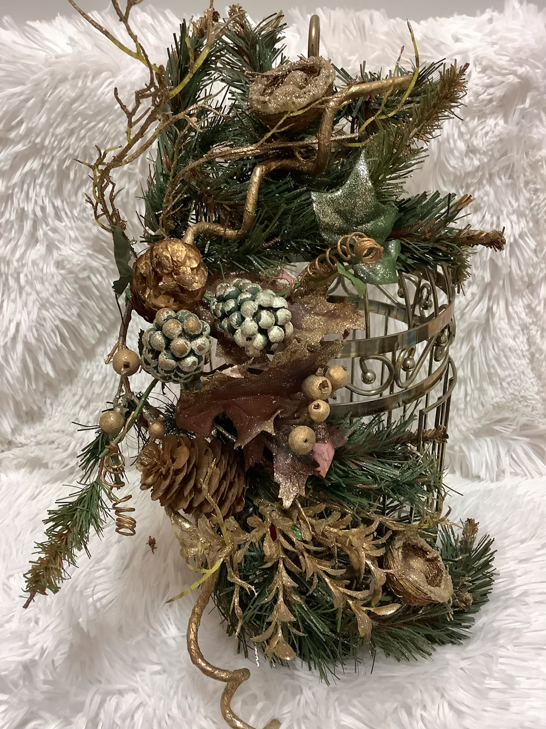 Gold Metal bird Cage Christmas Decorated 13 in image 2
