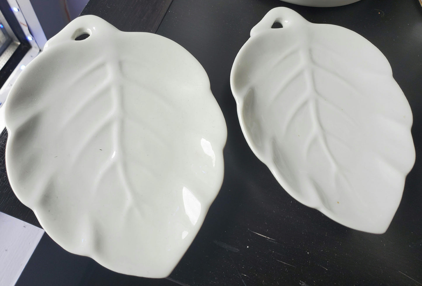 Pair Lilian Vernon white leaf dish image 1