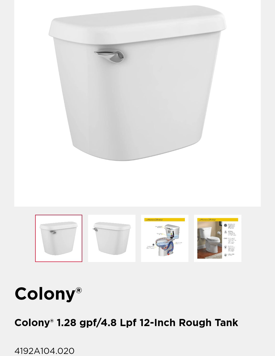 Colony® 1.28 gpf/4.8 Lpf 12-Inch Rough Tank image 0