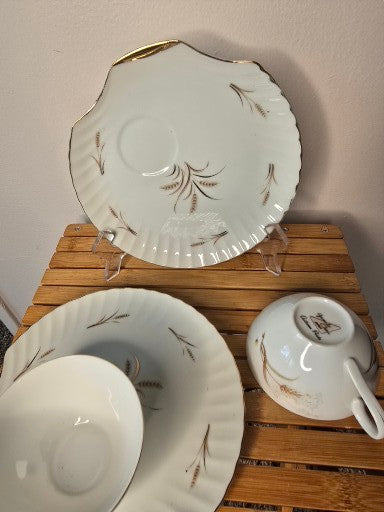 Vintage Wheat Pattern Fine China Tea Cup Set image 2