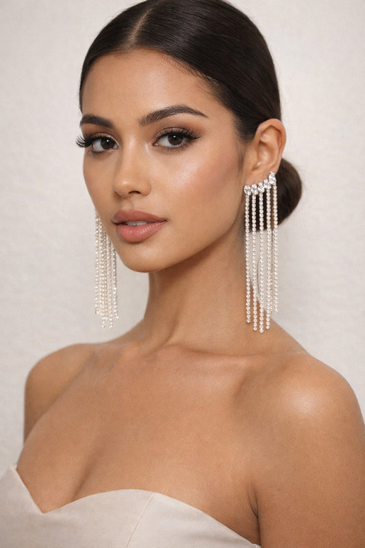 Crystal Fringe Drop Statement Earrings image 0
