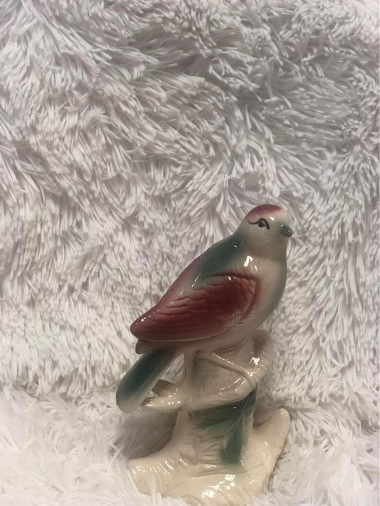 vintage chalkware bird on a branch Statue image 0