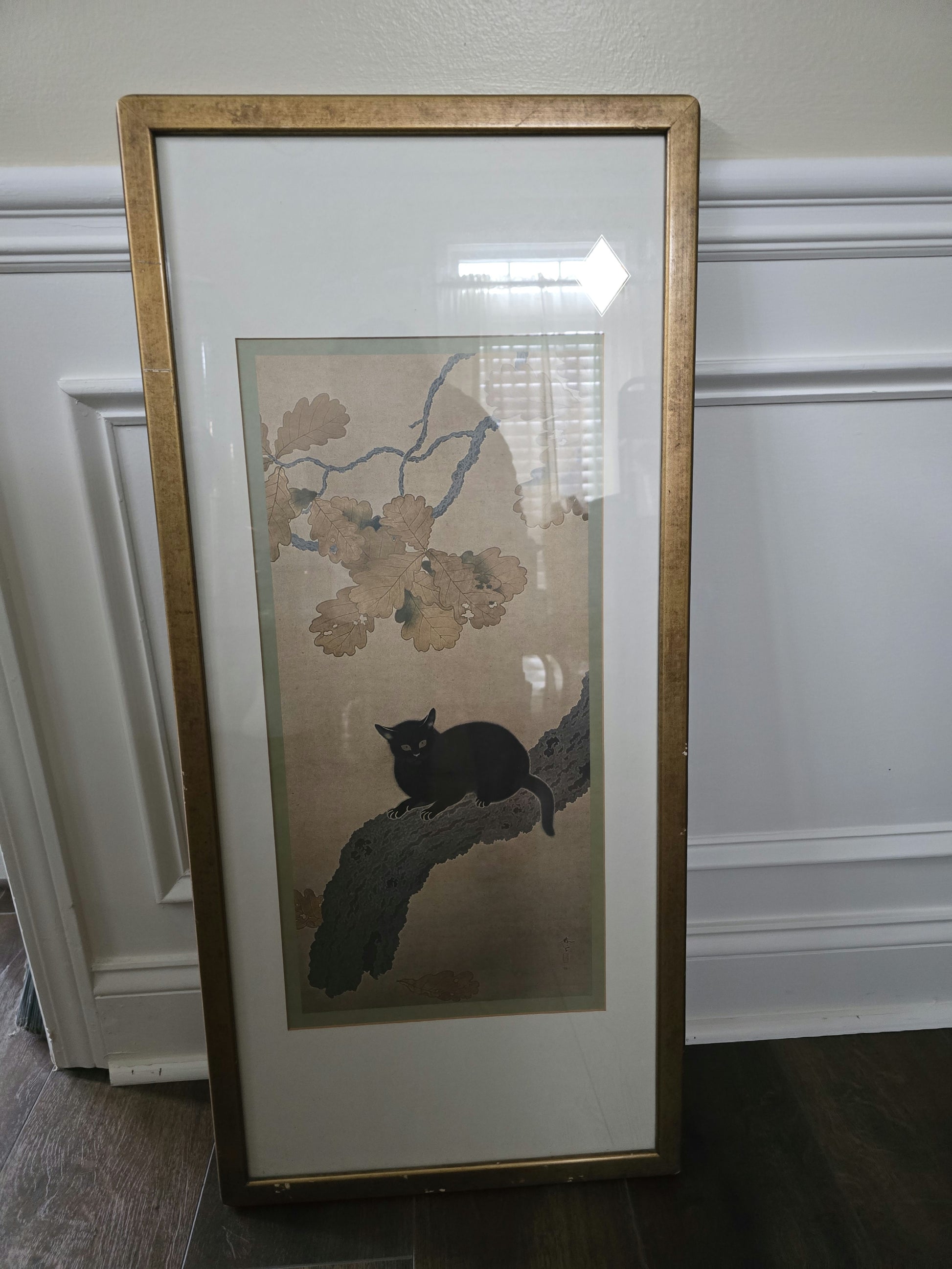 Hishida shunso black cat wall art framed 35.5x16.5 image 0