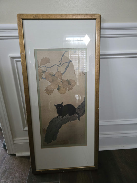 Hishida shunso black cat wall art framed 35.5x16.5 image 0