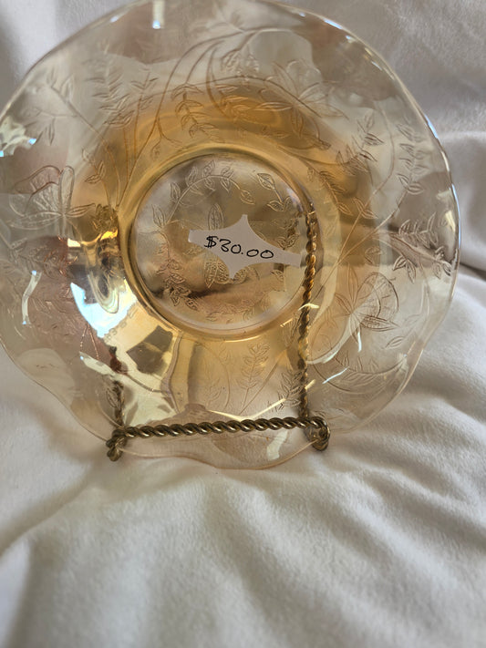 Vintage Jeannette Glass Floragold Louisa pattern Carnival glass serving bowl wit image 0