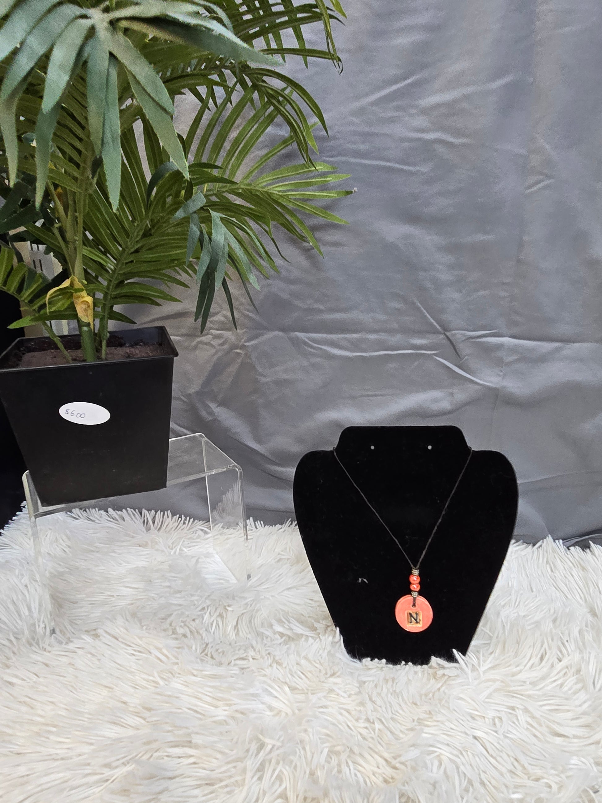 Orange color Wax and a stone engraved necklace  image 3