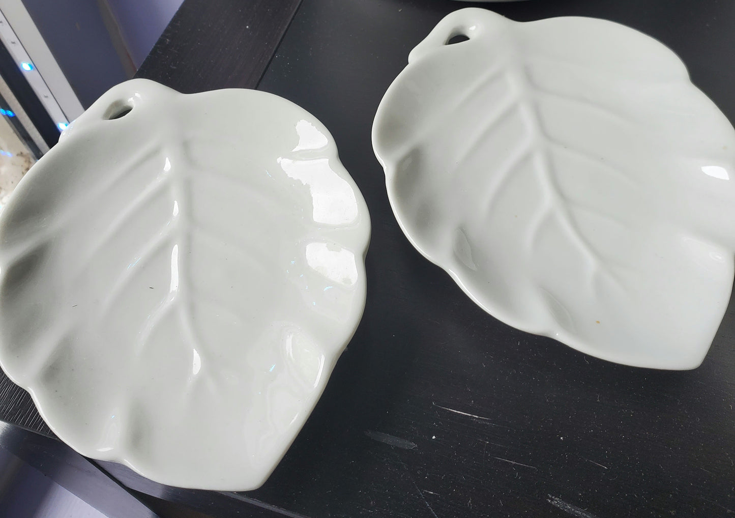 Pair Lilian Vernon white leaf dish image 0