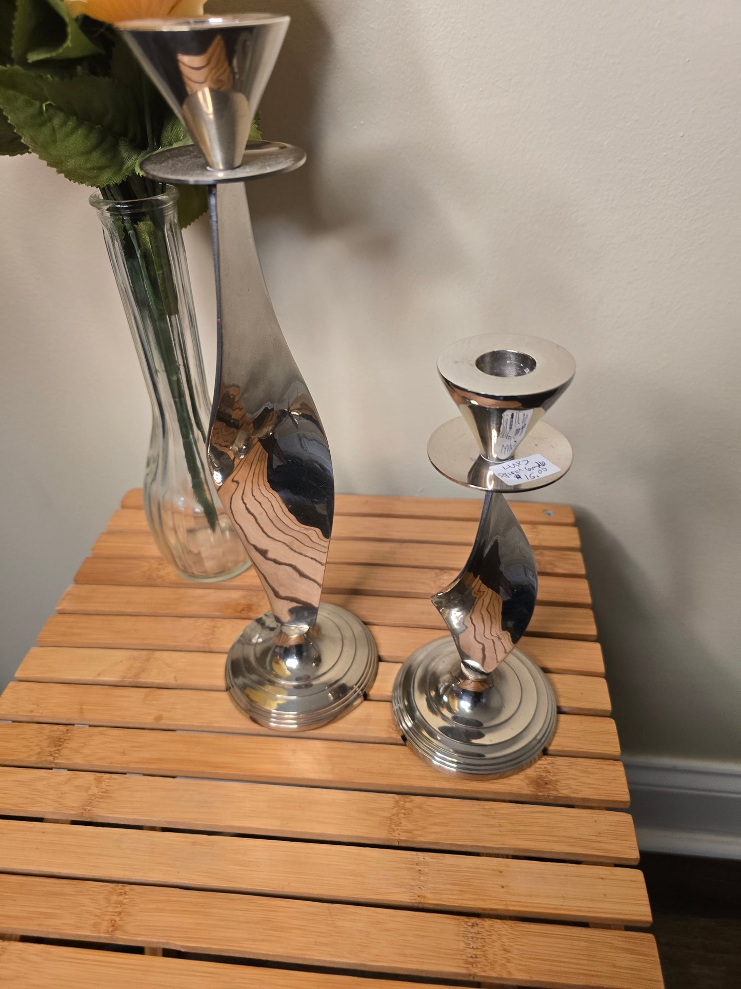 Pair of silver color candle holder image 3