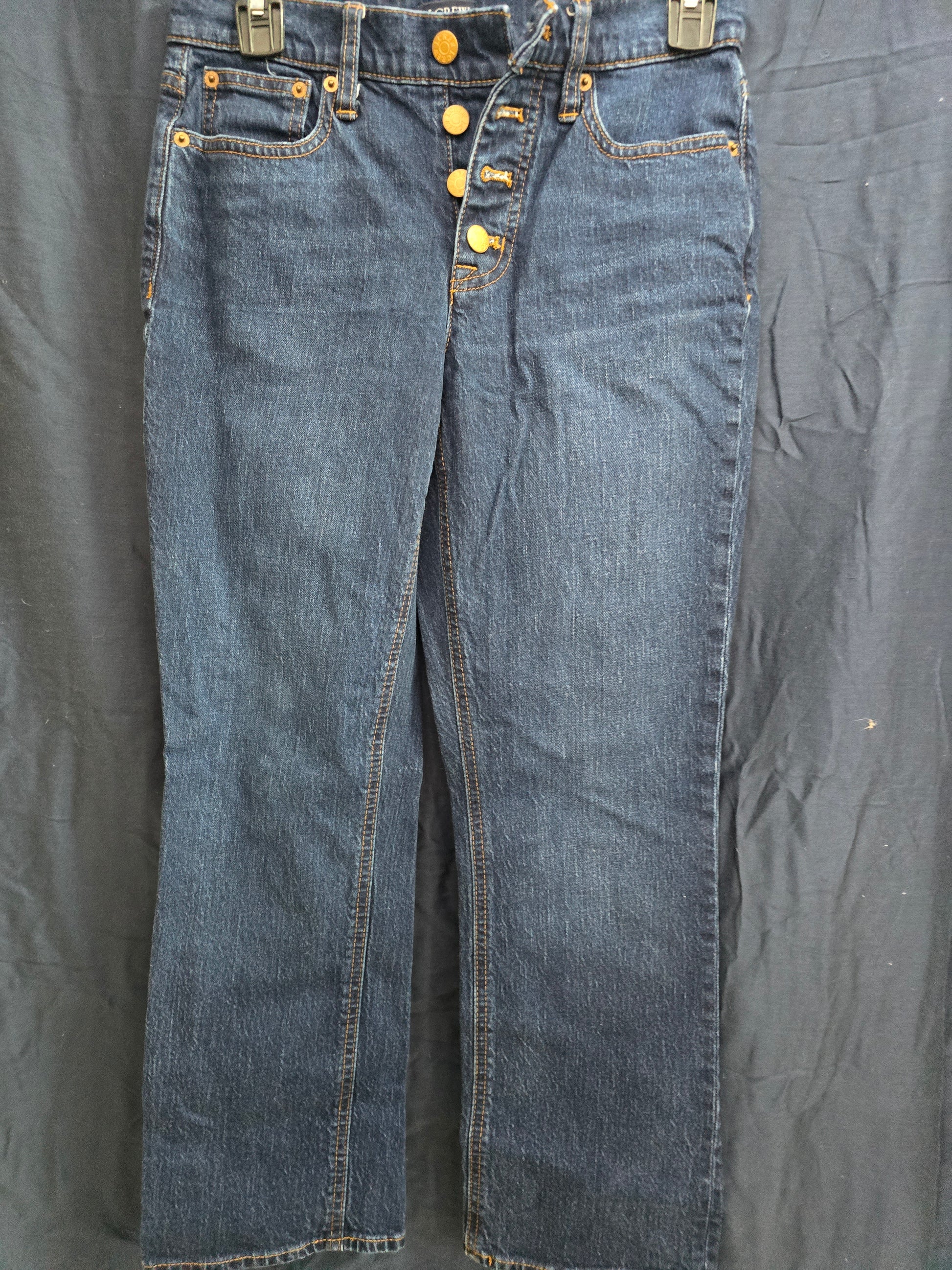 J. Crew Mid Rise Flare Crop Button Fly Dark Wash Jeans Size 25 Stretch Cotton image 0