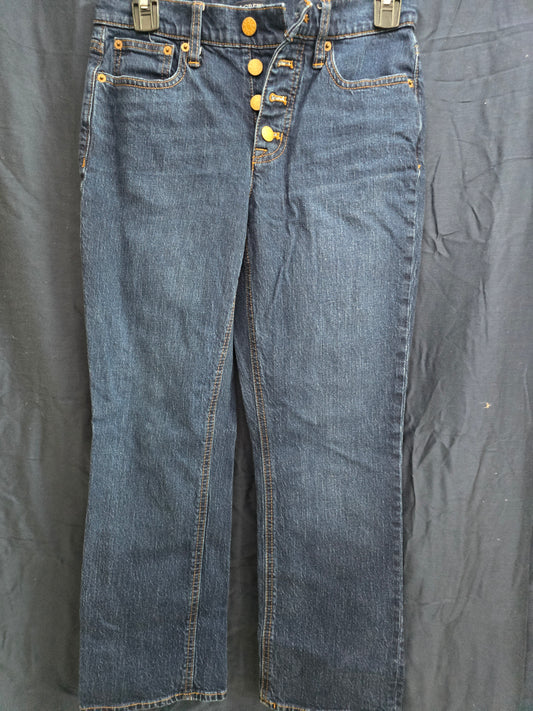 J. Crew Mid Rise Flare Crop Button Fly Dark Wash Jeans Size 25 Stretch Cotton image 0