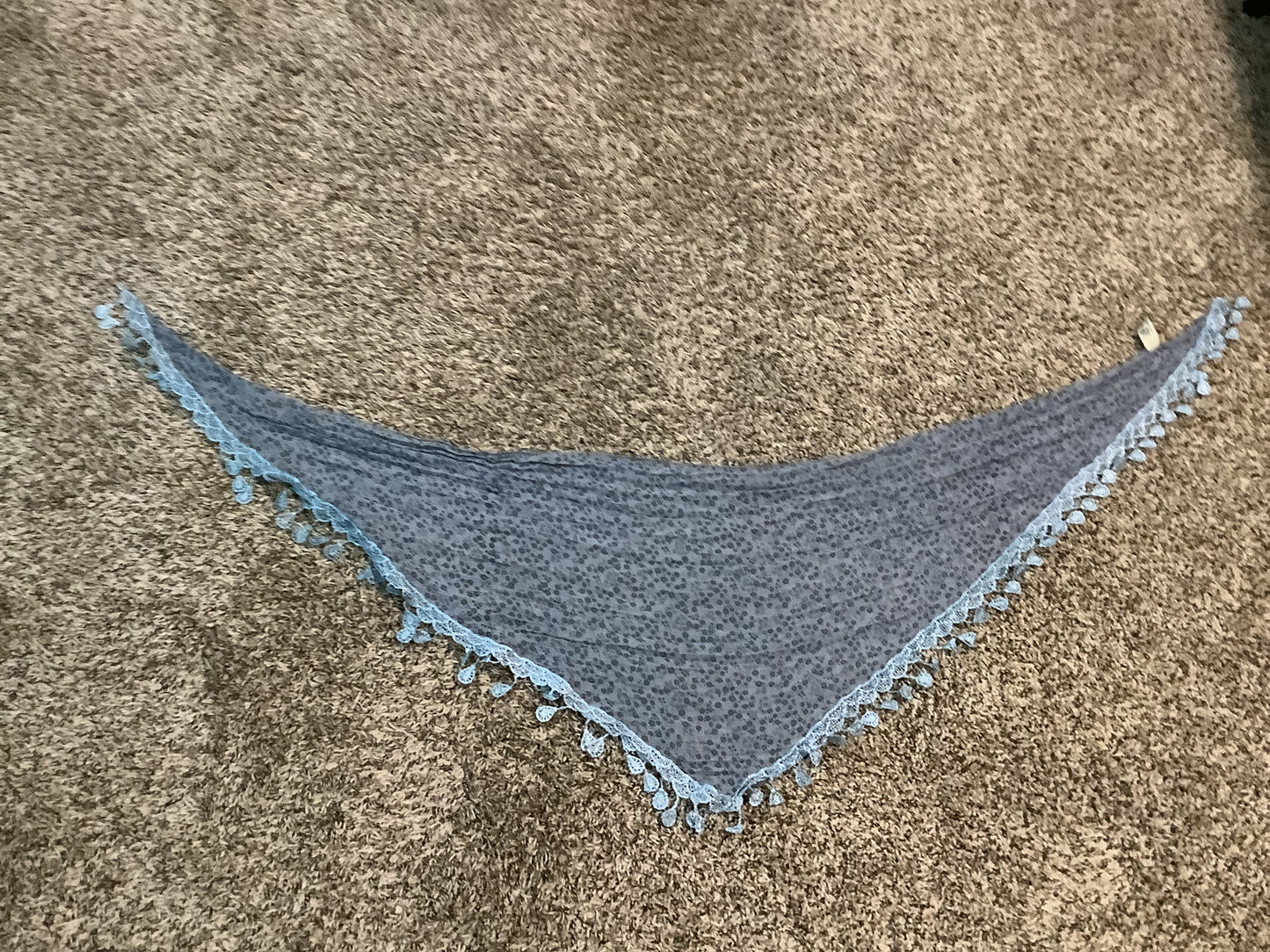 Light Blue Sheer Floral Triangle Scarf with Lace Trim – Boho Chic Style image 4
