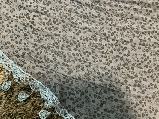 Light Blue Sheer Floral Triangle Scarf with Lace Trim – Boho Chic Style image 1