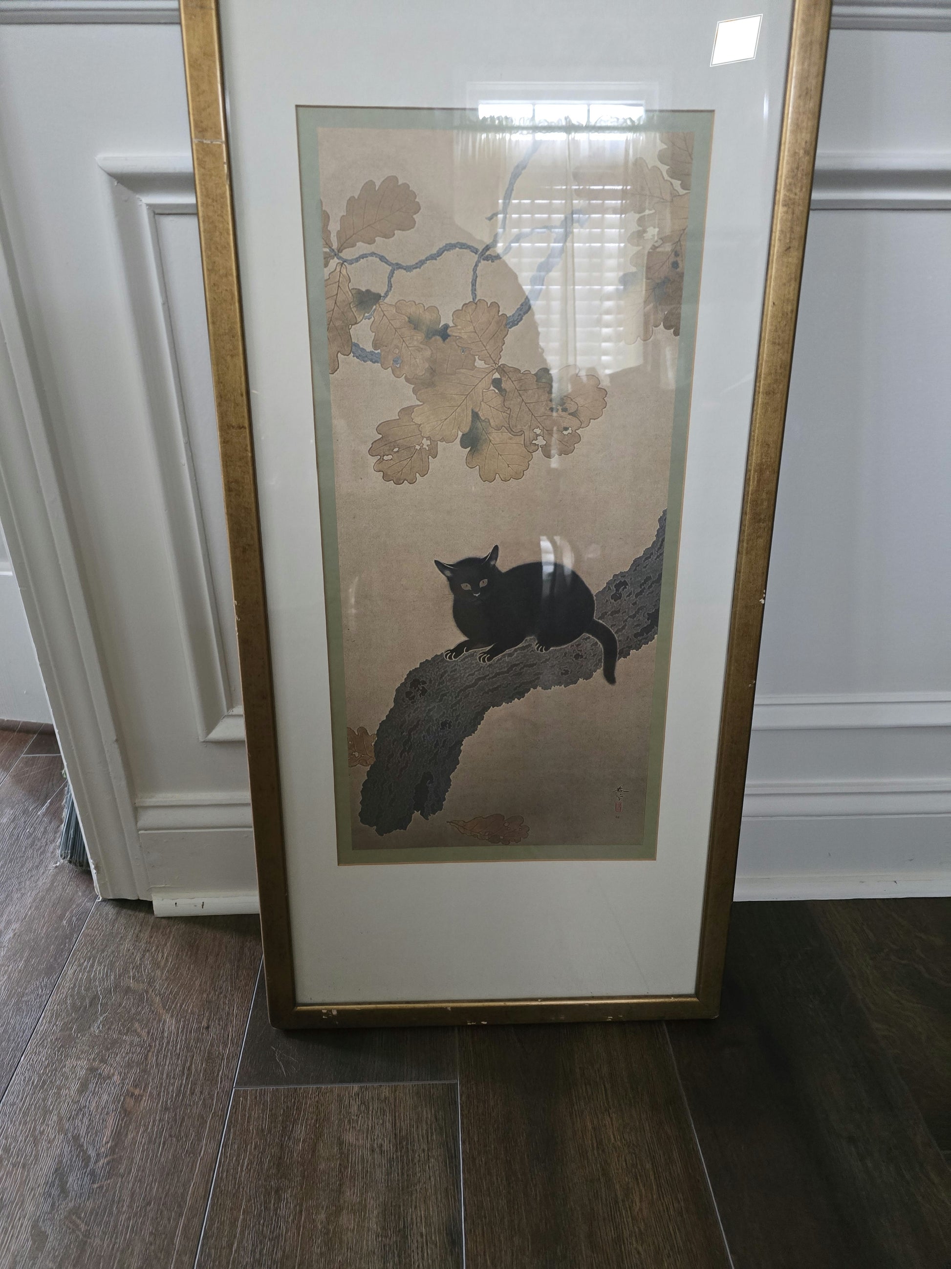 Hishida shunso black cat wall art framed 35.5x16.5 image 2