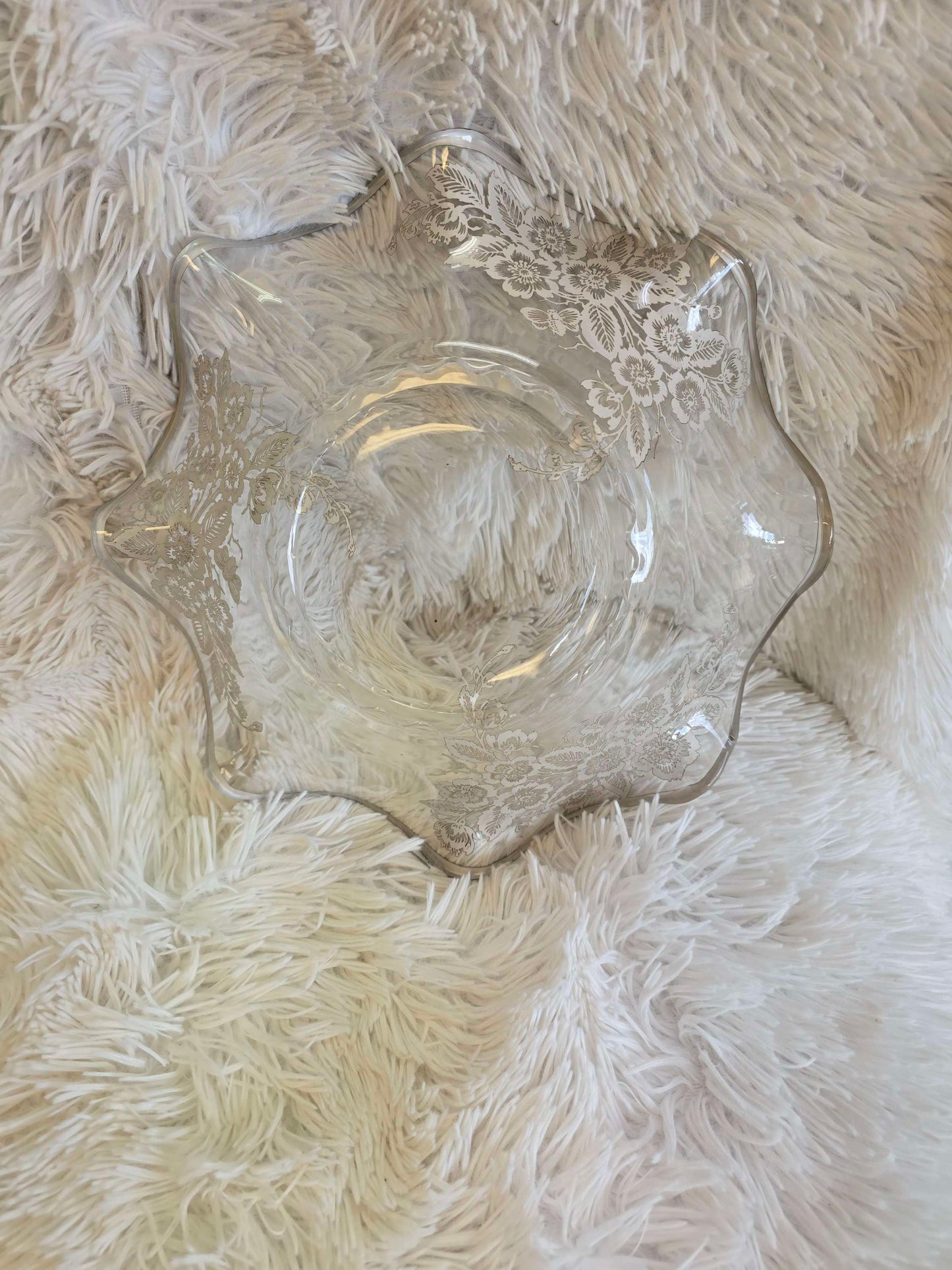 Vintage glass bowl with silver accent flowers image 3