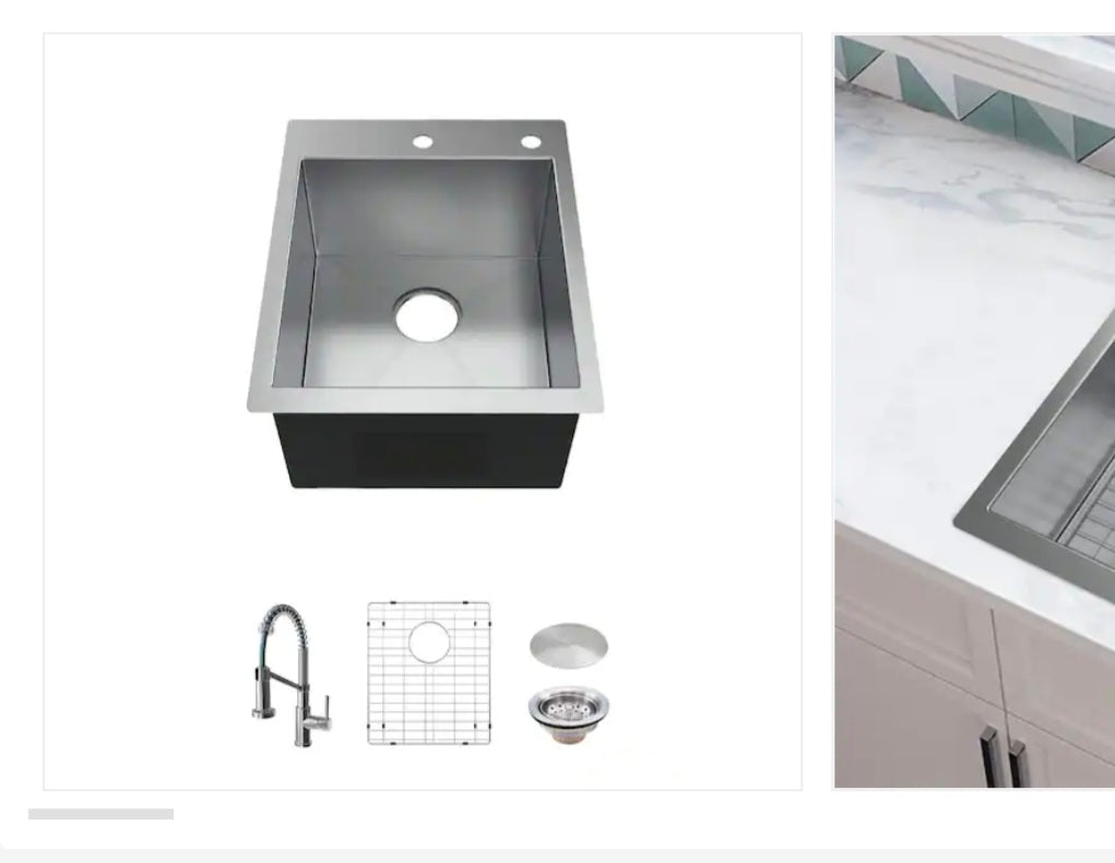 All in one dual mount 16g stainless steel 17in. 2-hole single bowl kitchen sink image 2