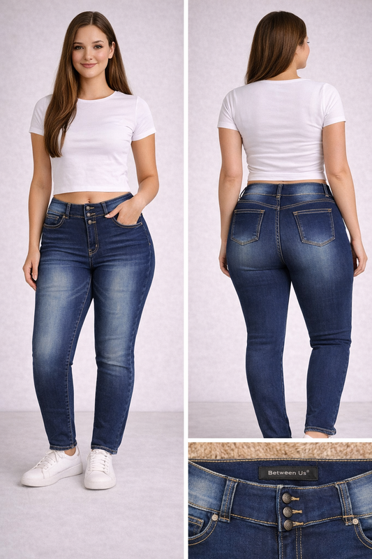 Between Us Women’s High Waist Skinny Jeans size 18 – Dark Wash Button Fly Denim image 1