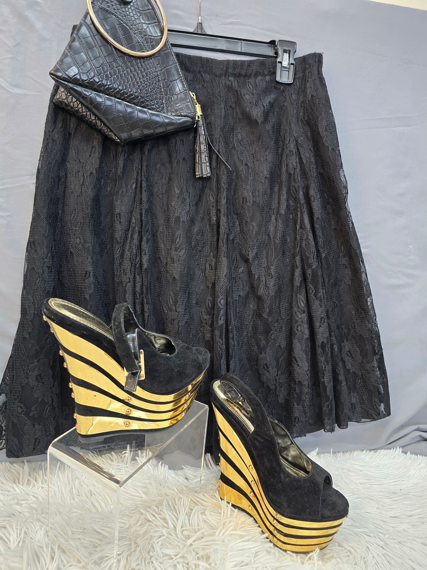 I.N Studio black knee length lace skirt size PM image 6