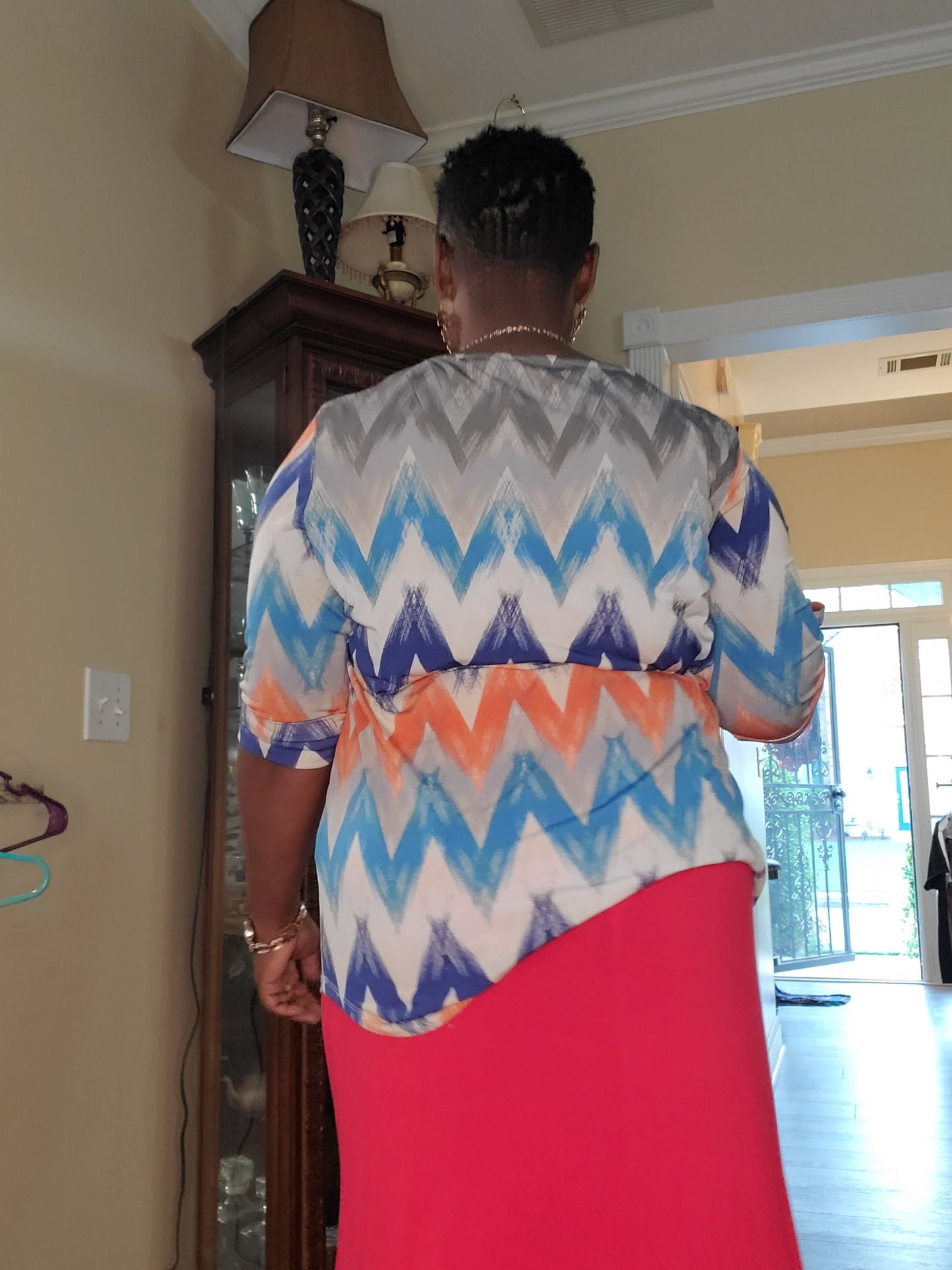 Woman blue and orange multicolor color blouse image 6