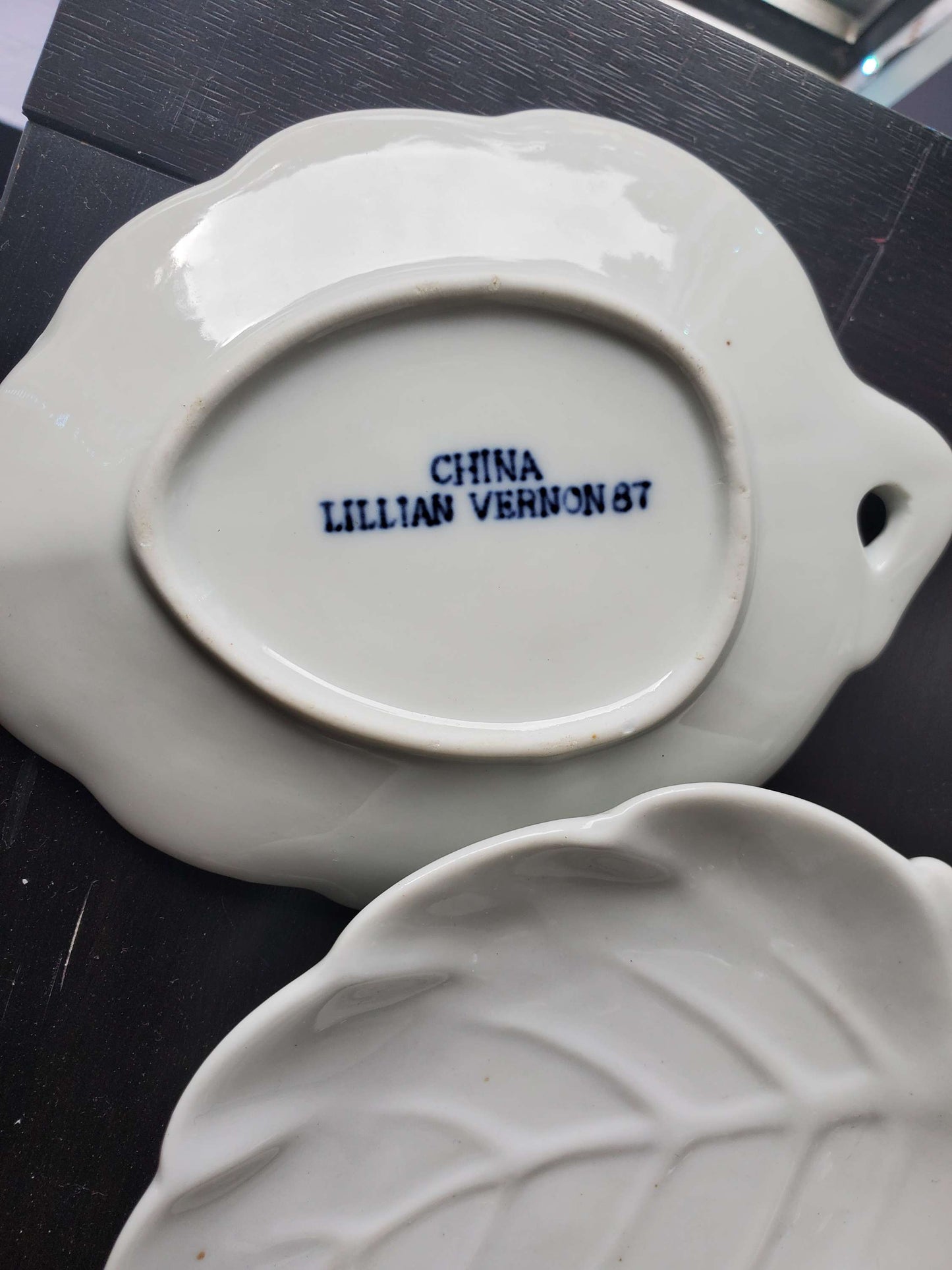 Pair Lilian Vernon white leaf dish image 2