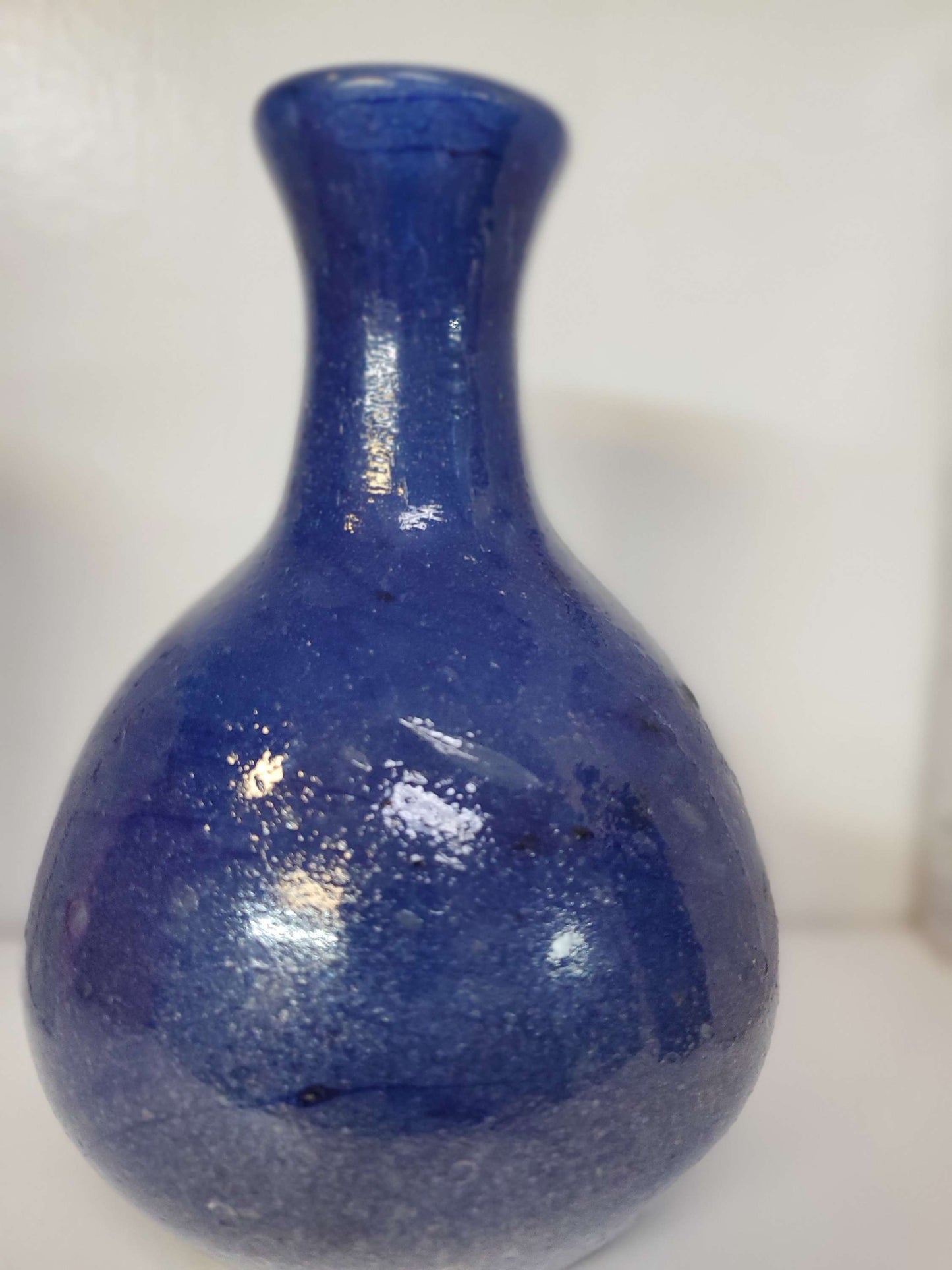hand spun blue glass vase 9in image 0