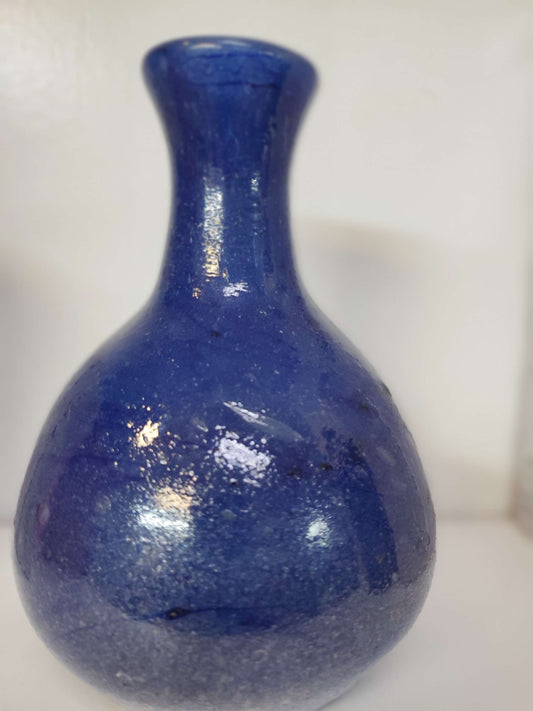 hand spun blue glass vase 9in image 0