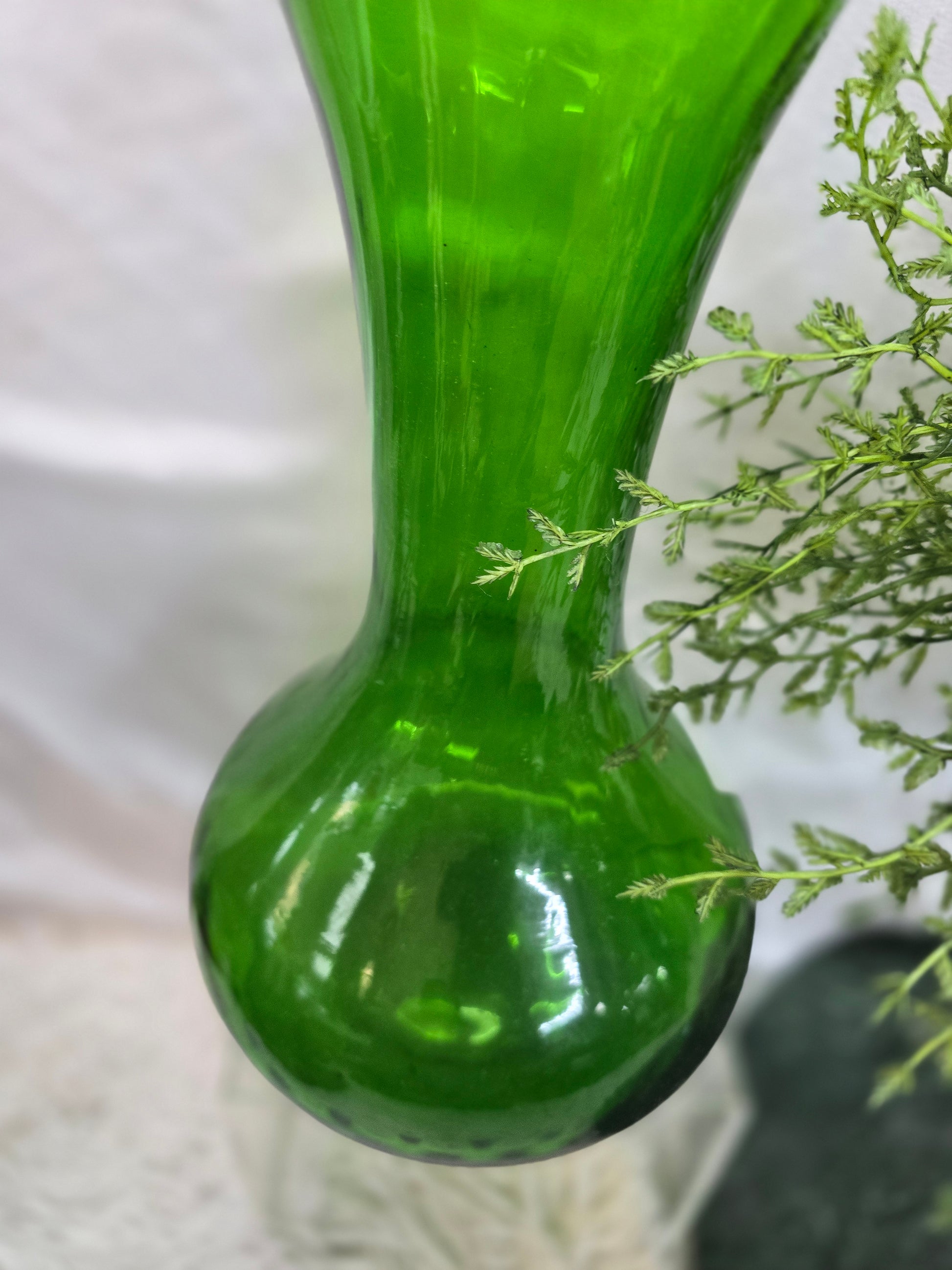vintage green glass vase image 5