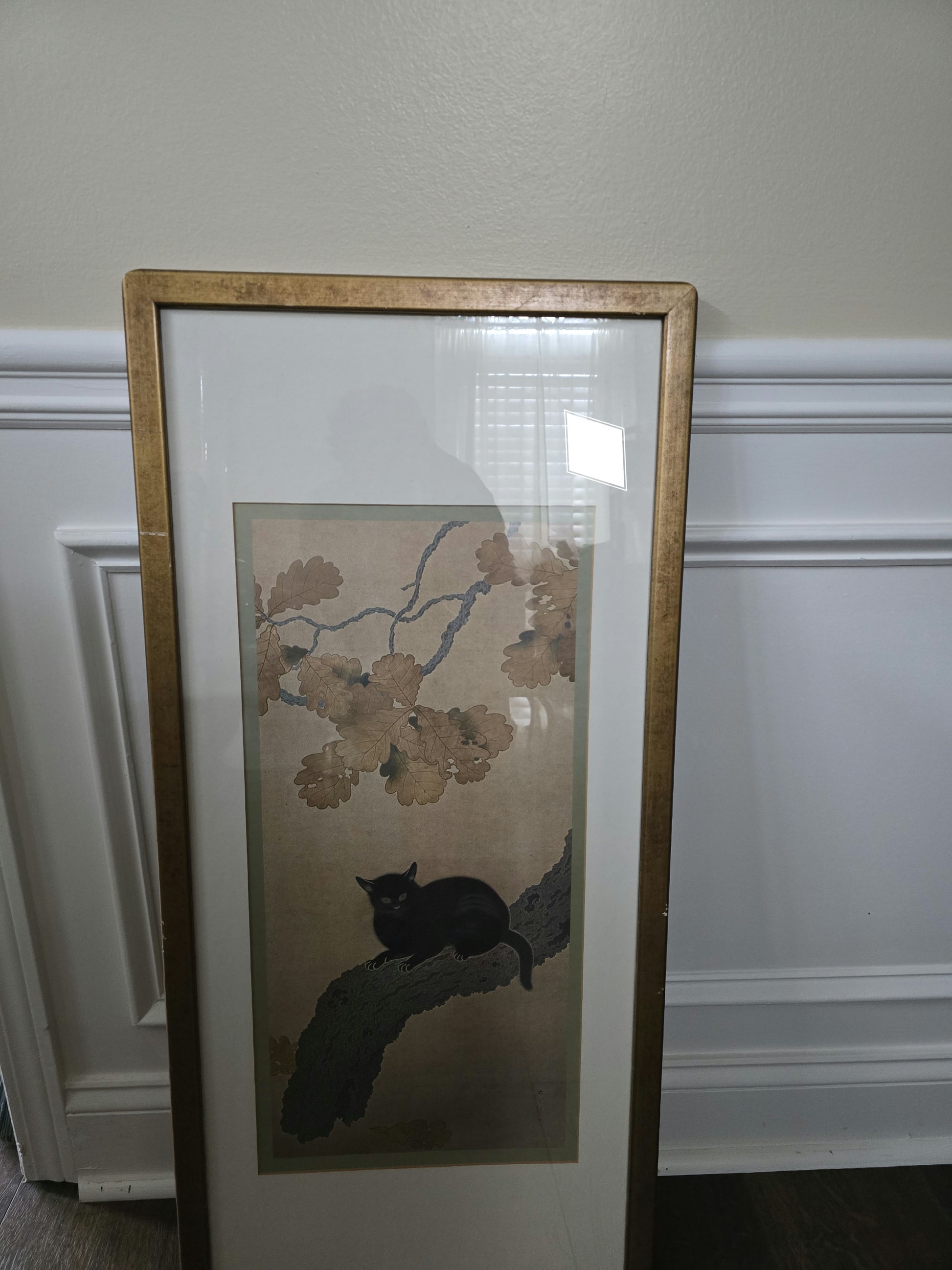 Hishida shunso black cat wall art framed 35.5x16.5 image 1