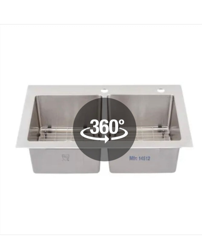 Tight Radius Drop-in/Undermount 18G Stainless Steel 33 in. 2-Hole 50/50 Double B image 3
