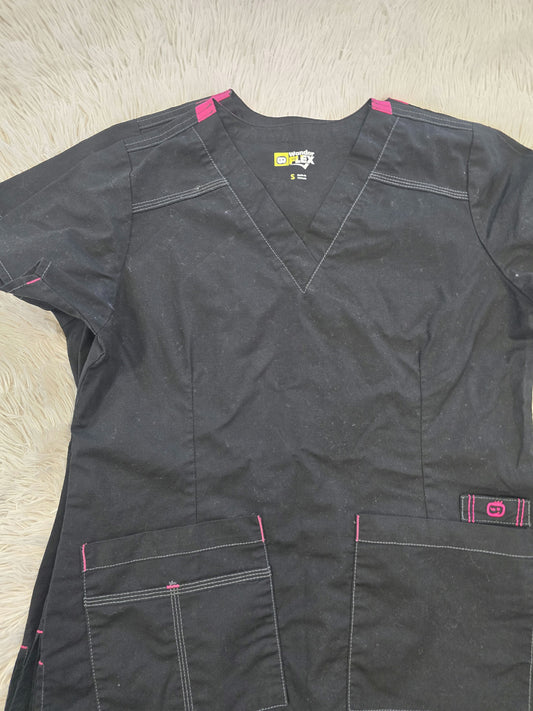 set of 3 Black Wonder Flex scrub tops, size small image 1