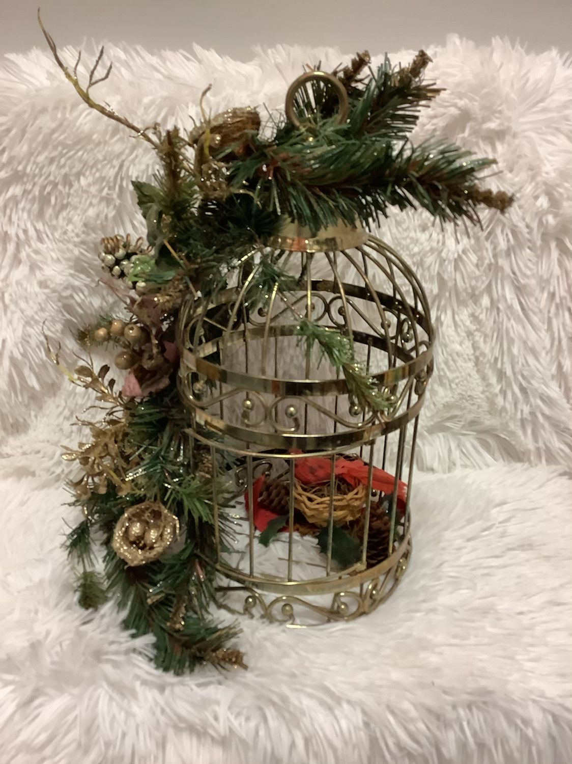Gold Metal bird Cage Christmas Decorated 13 in image 0