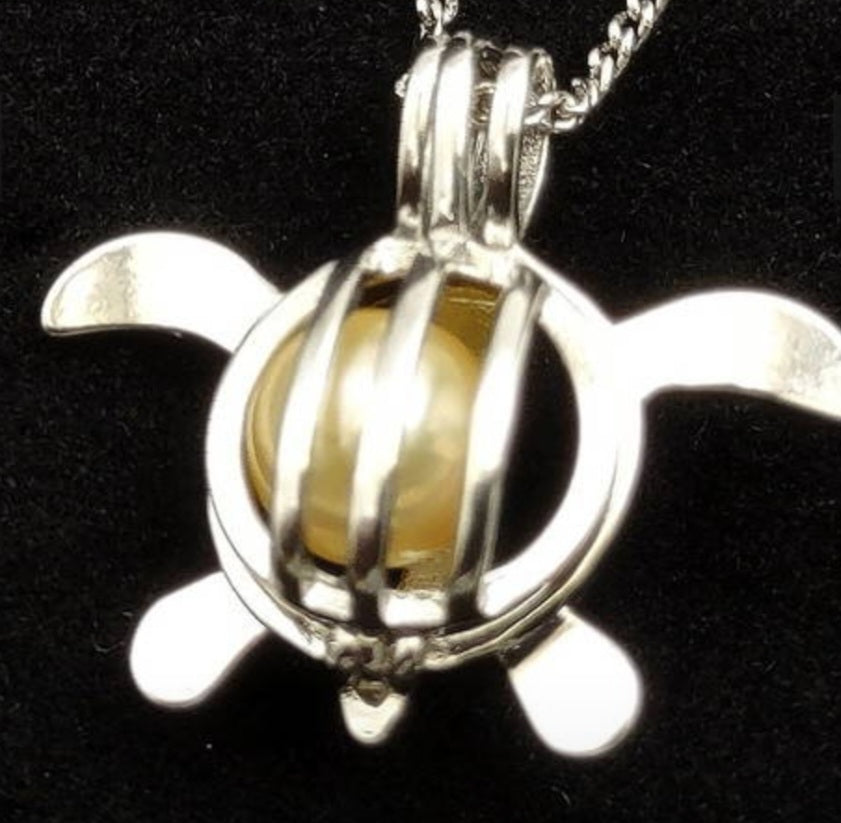 Silver color Sea Turtle Pearl Pendant Necklace image 0