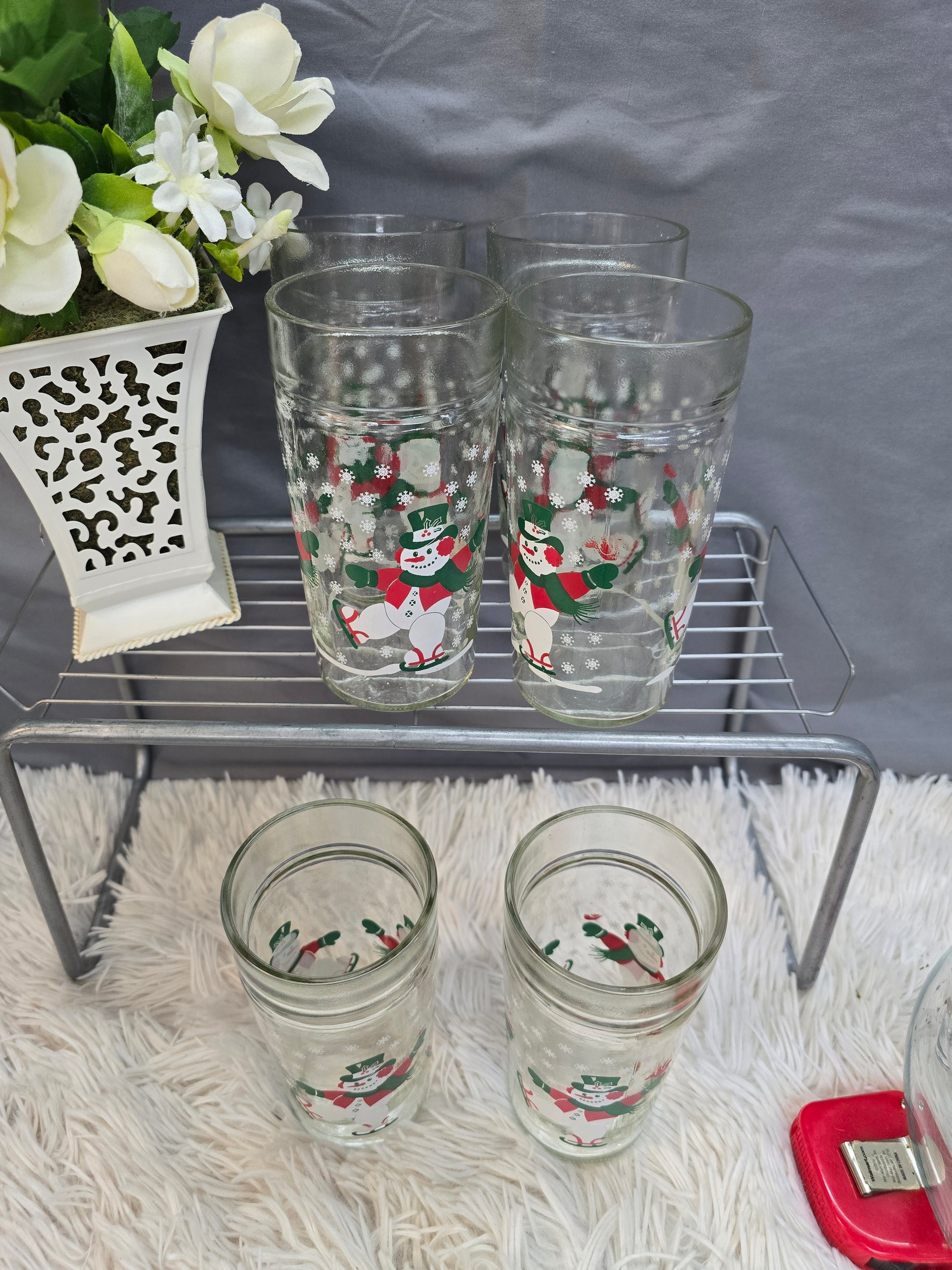 Anchor Hocking Skating Snowmen Jelly Jar Drinking Glasses set of 6  image 4