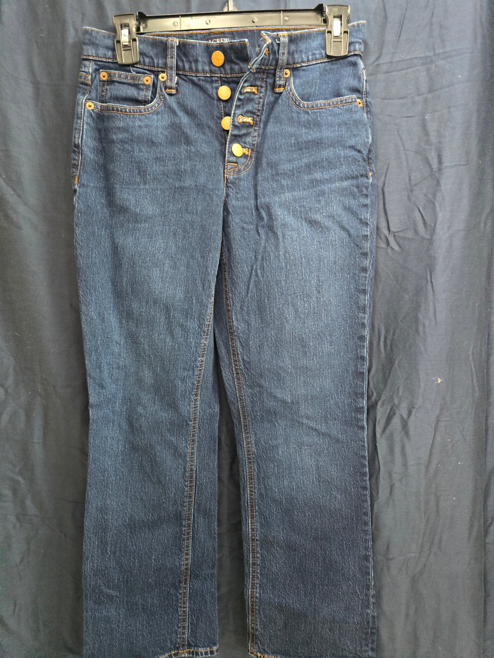 J. Crew Mid Rise Flare Crop Button Fly Dark Wash Jeans Size 25 Stretch Cotton image 1