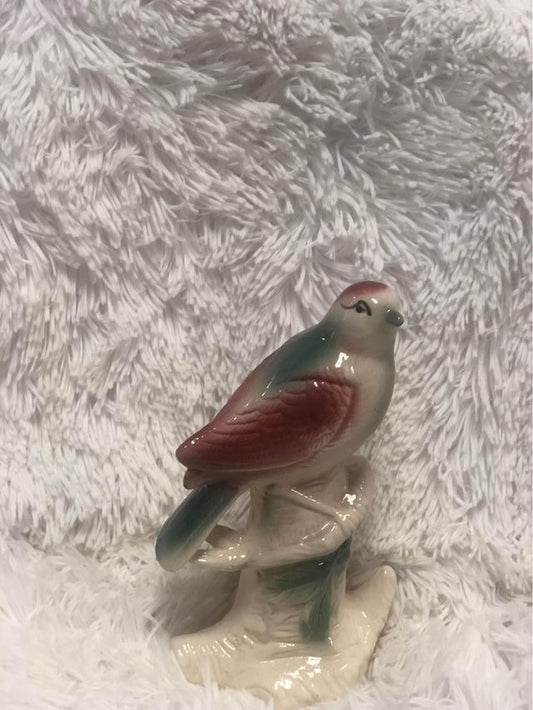 vintage chalkware bird on a branch Statue image 1