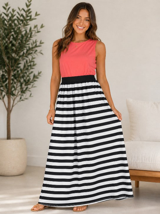 xhilaration coral and striped maxie dress size XL image 3