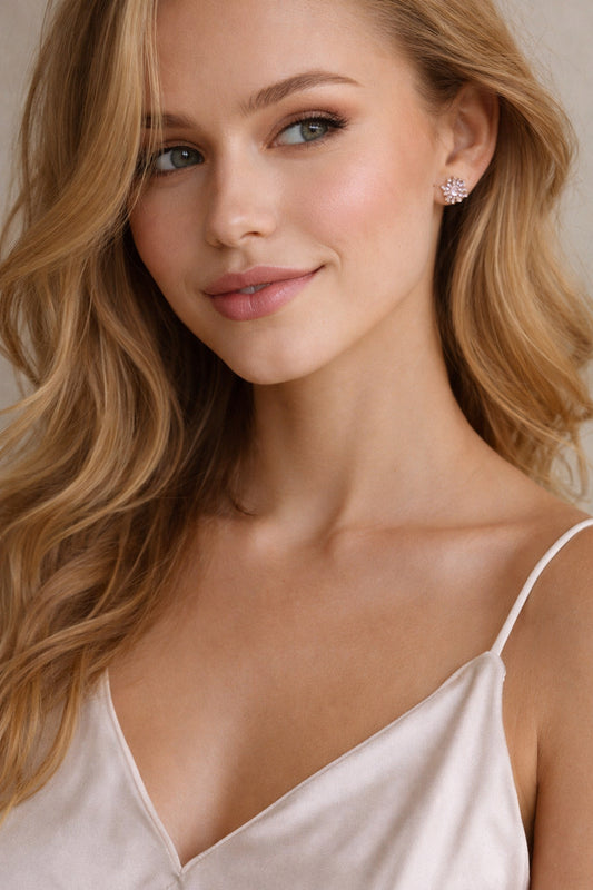 Rose Gold Crystal Floral Stud Earrings image 1